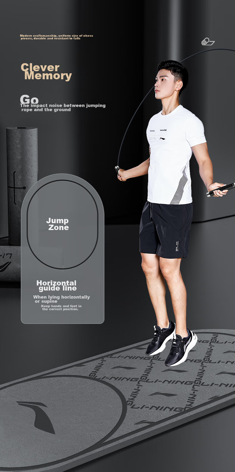 Li-Ning Jump Rope Mat, Thickened Wide Fitness Mat for Men And Women, Soundproof Shock-Absorbing Non-Slip Professional Exercise Dance Mat 8