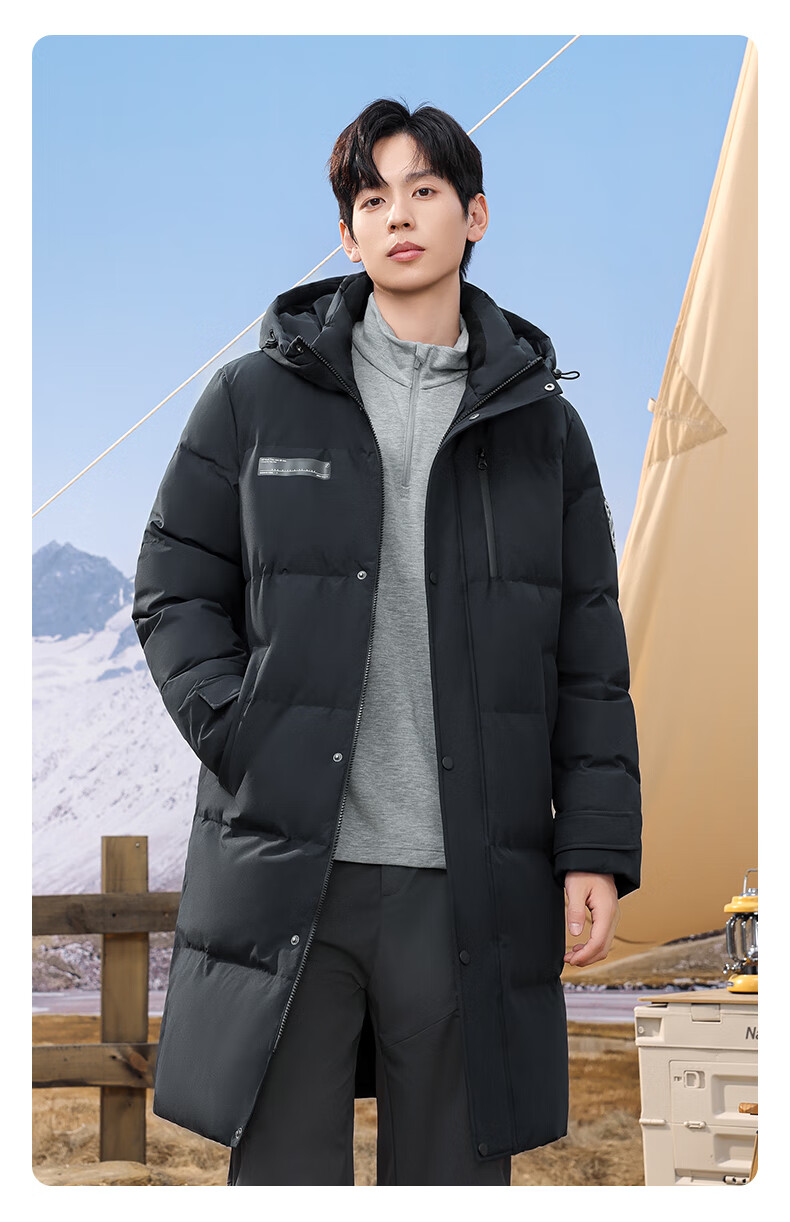 SNOWFLYING Autumn And Winter Oriental Minimalist Luxury Style Fashion Casual Comfortable Silhouette Men's "H" Version Printed Stand-Collar Hooded down Jacket 4