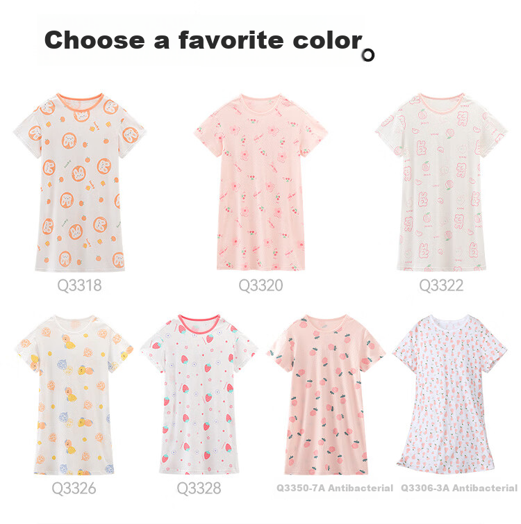 Hodo Girls' Cotton Nightgown, Thin Spring And Summer Sleepwear, Children's Short-Sleeve Pullover Pajamas, Class A Q3320, Pink, Size 110 3