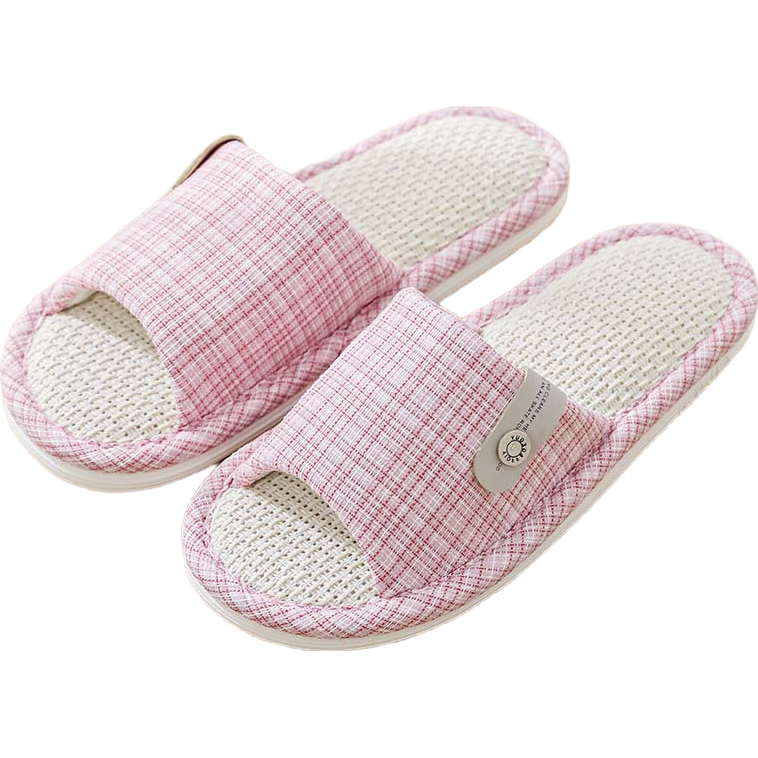 Huamei Jianbu Linen Slippers Non-Slip Couple Home Indoor Soft Sole Cotton Linen Floor Slippers HM6130 Pink Size 36-37