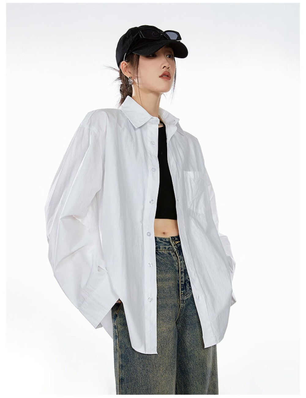 ICH MODE American Vintage White Shirt Women Casual Loose Fit Trendy Blouse Jacket Top Lazy Style White M 17