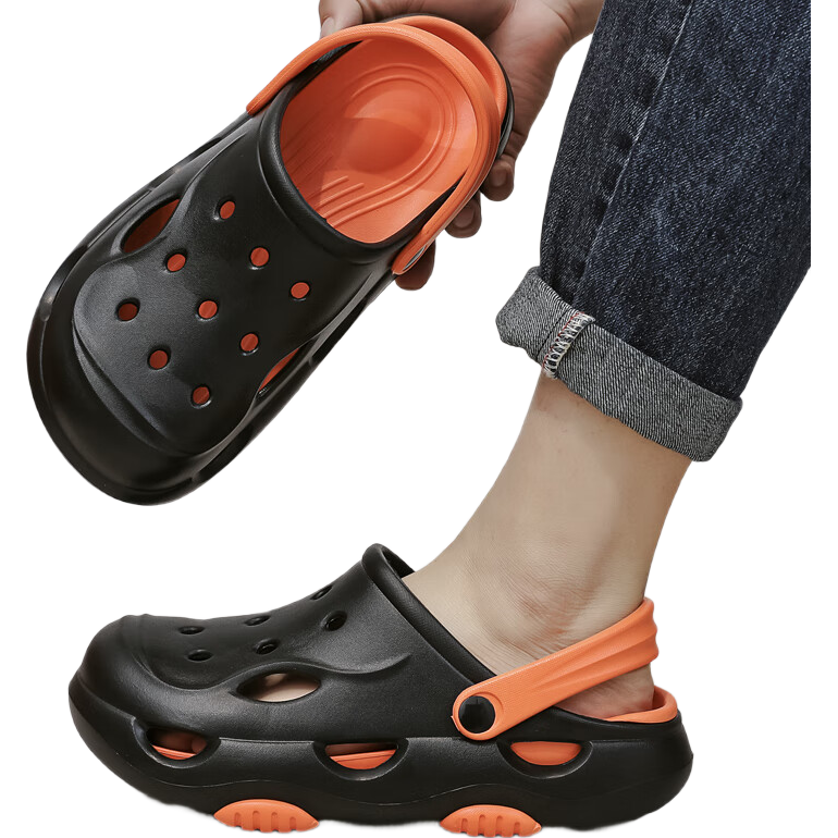 Huamei Jianbu Men's Outdoor Silent Thick Sole Non-Slip Beach Clogs HM2426 Black Orange Size 44-45