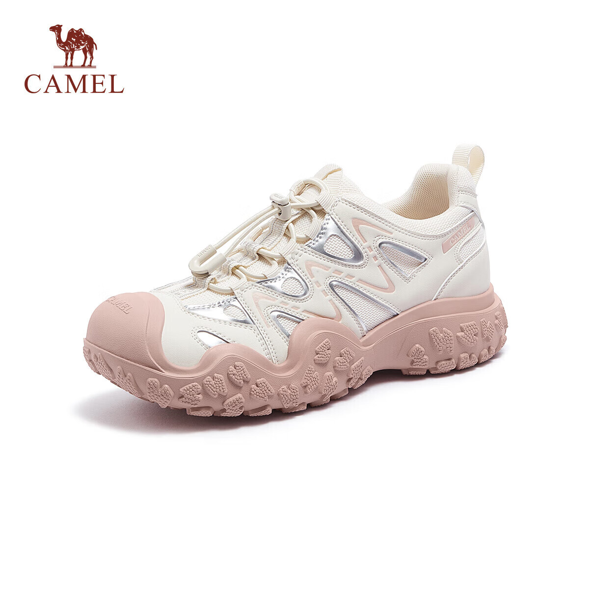 CAMEL Mountain Style Ugly Cute Women's Height Increasing Lightweight Outdoor Casual Shoes L25A202145 Beige/Silver/Pink Size 40