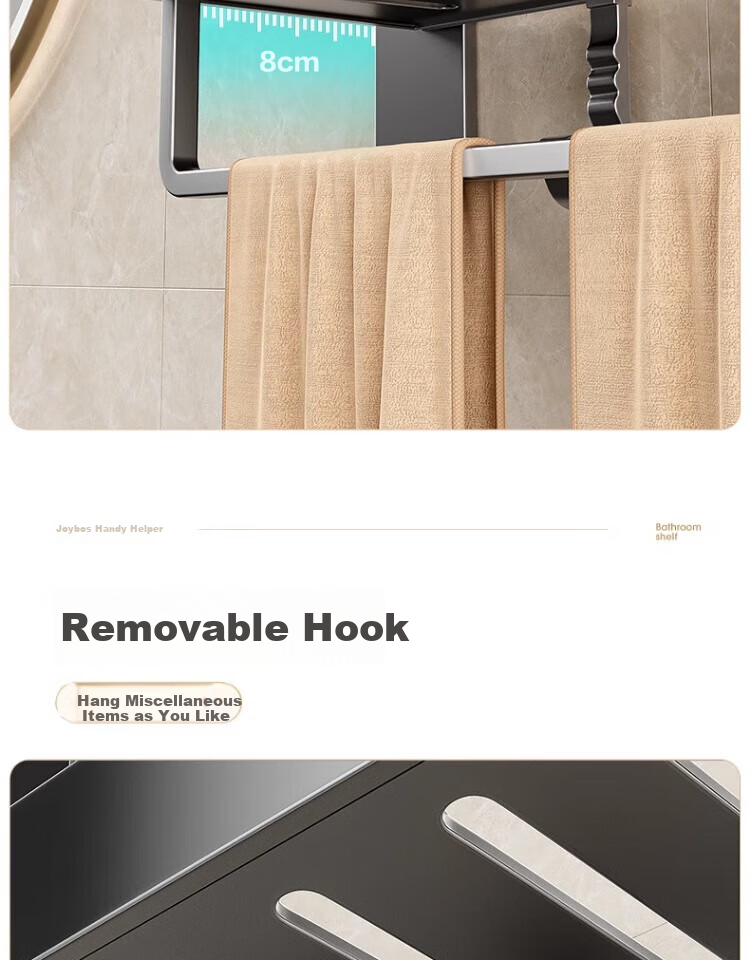 Jiabangshou Bathroom Storage Rack, No Drilling Required, Towel Rack, Bathroom Accessories Organizer, Space Aluminum Wall-Mounted Towel Rack - 2 Layers 11