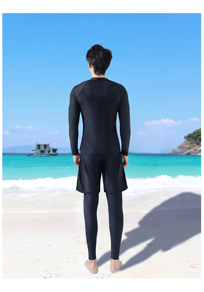 Xtep Men's Slim Fit Quick-Dry Long Sleeve and Long Pants Swimwear Set Professional Swimming and Diving Suit Swim Gear 11
