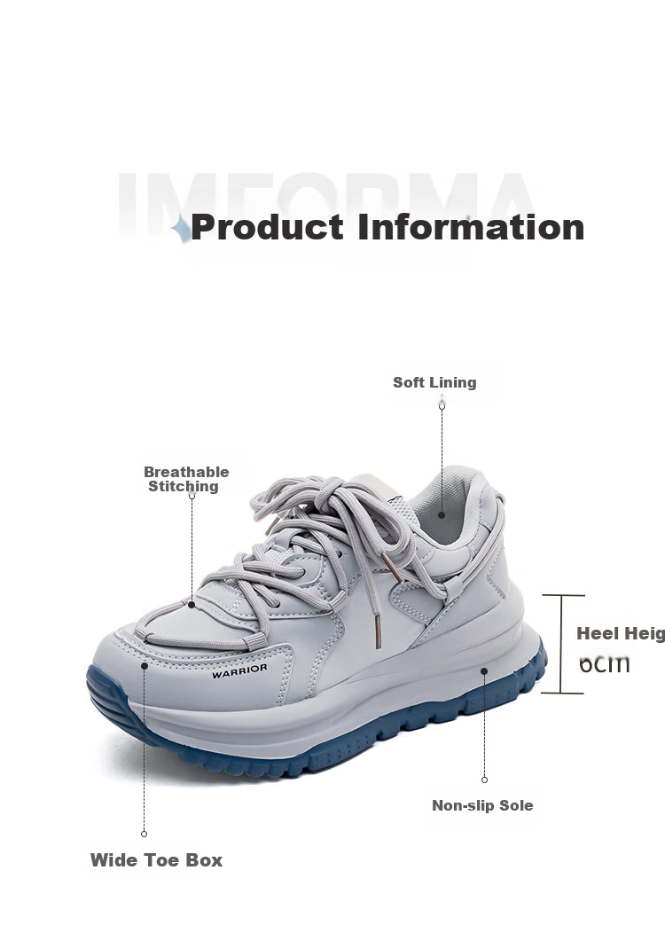 Huili Official Women's Shoes, 2026 Spring Sports Shoes for Women, Thick-Soled Height-Increasing Shoes, Women's Sneakers, Gray, Size 37 3