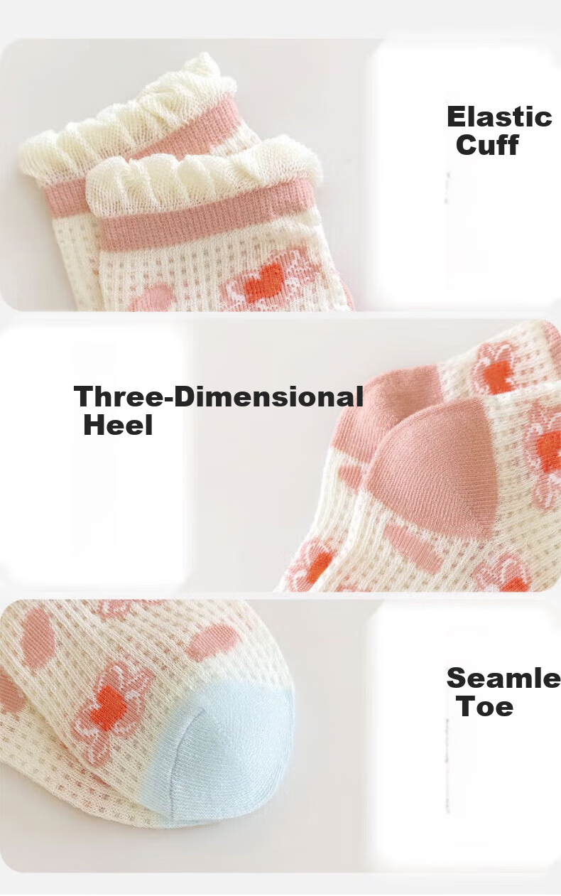 Mianmanman Children's Socks, Girls' Pure Cotton Antibacterial Summer Thin Mesh Short Socks, Baby Lace Princess Socks, 6 Pairs, Tt 11