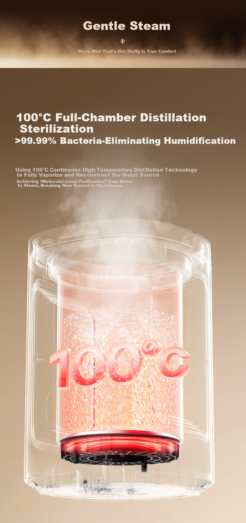 Midea [Night Light] Hot Steam Evaporative Humidifier for Rhinitis, Infants, Pregnant Women, Quiet Steaming Distillation Sterilization Home Bedroom Desktop Small Atomizer Birthday Gift SR-2R50Z 5