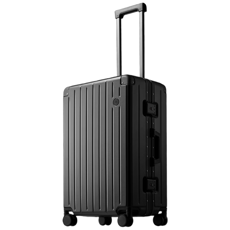 JD Original Borderless Aluminum Frame Suitcase for Men And Women, Wheeled Luggage with Password Lock, Carry-On Leather Case for Students, Black, 24 Inches, Next-Day Delivery