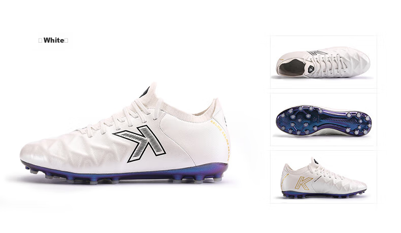 KELME Leather MG Soccer Shoes for Men, Breathable Short Studs Lace-Up Student Competition Round Stud Football Boots for Adults, White, Size 44 13