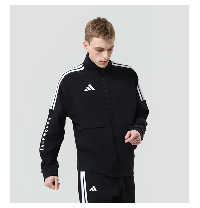 Adidas Men's Jacket 2026 Spring New Knit Stand Collar Windproof Cotton Sportswear Blue White L 5