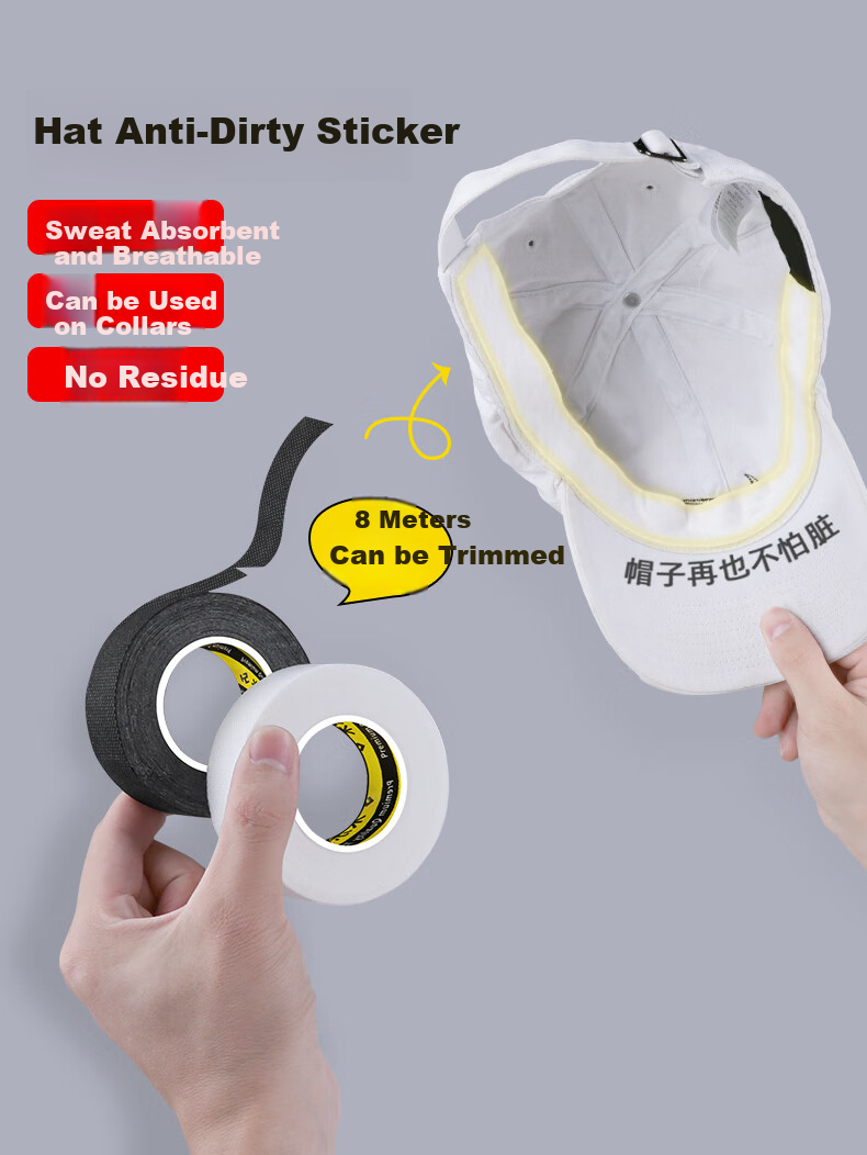 Mileqi Collar Anti-Stain Sticker, Disposable Breathable Sweat-Absorbing Patch, for Shirt Collar And Hat Brim, Inner Sticker, 2.5cm X 8m [1 Roll] - White 2