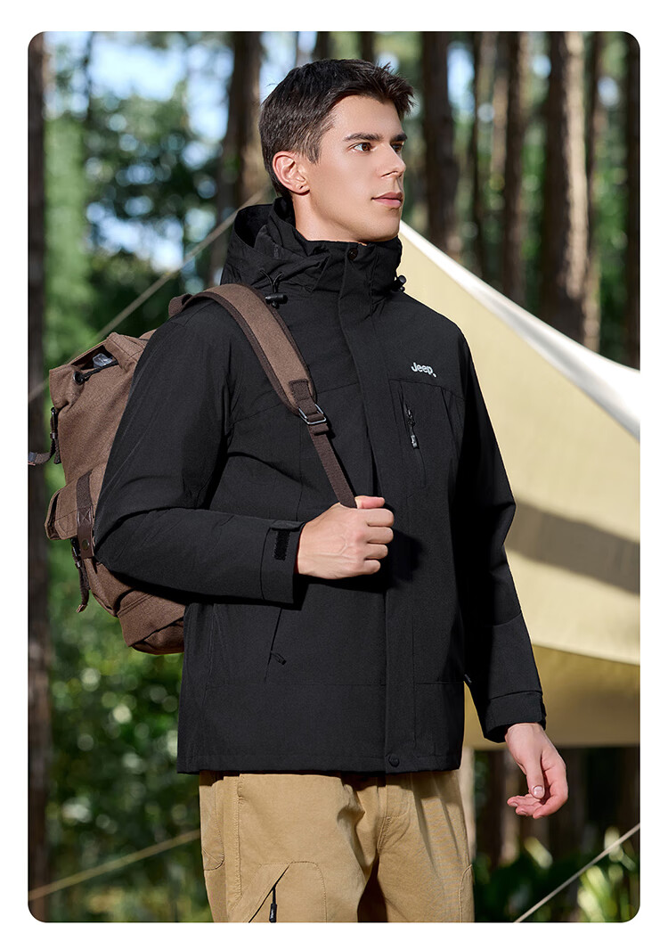 JEEP Men's 3-in-1 Fleece Two-Piece Warm Waterproof Jacket Advanced Black (Fleece) 3XL 26