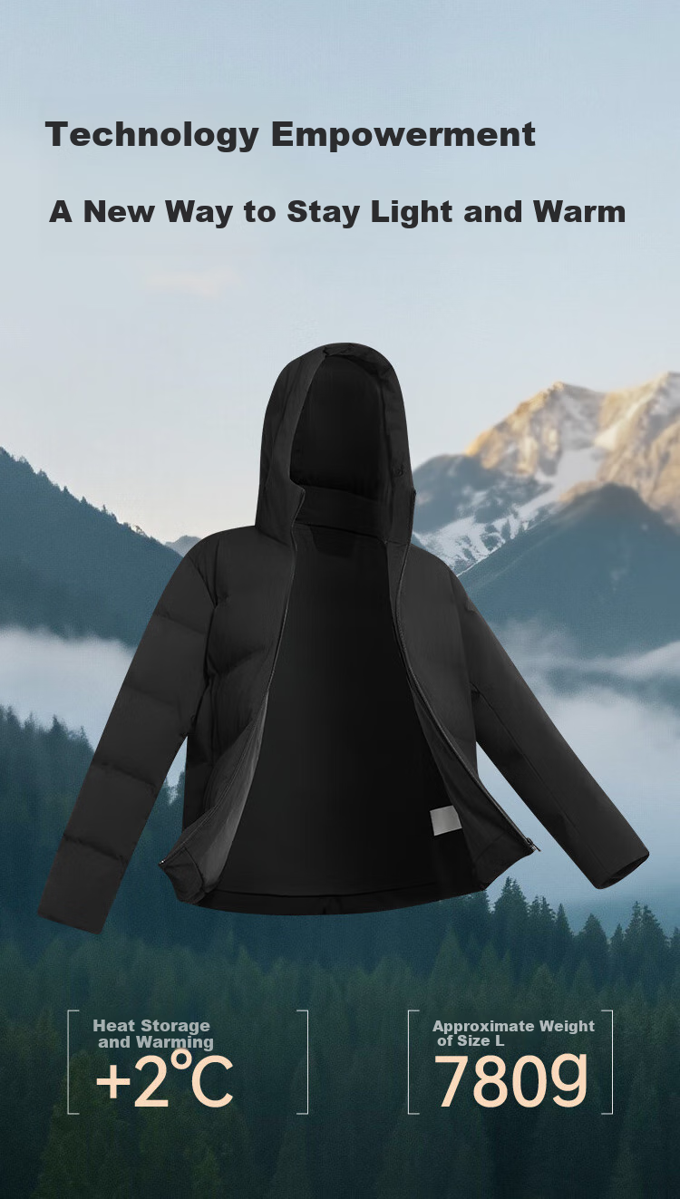 JD Jingzao Seamless Goose Down Jacket Unisex Couple Hooded Winter Warm Coat Black 3XL 10