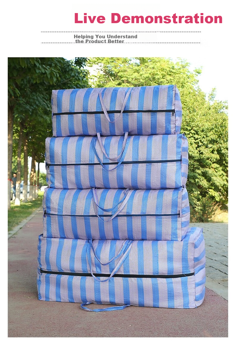 Miaoxinsi PE Woven Bags, Blue And White Plaid Moving Bags, Snake Skin Bags, Packing Essentials, 151L Blue, Pack of 3 12