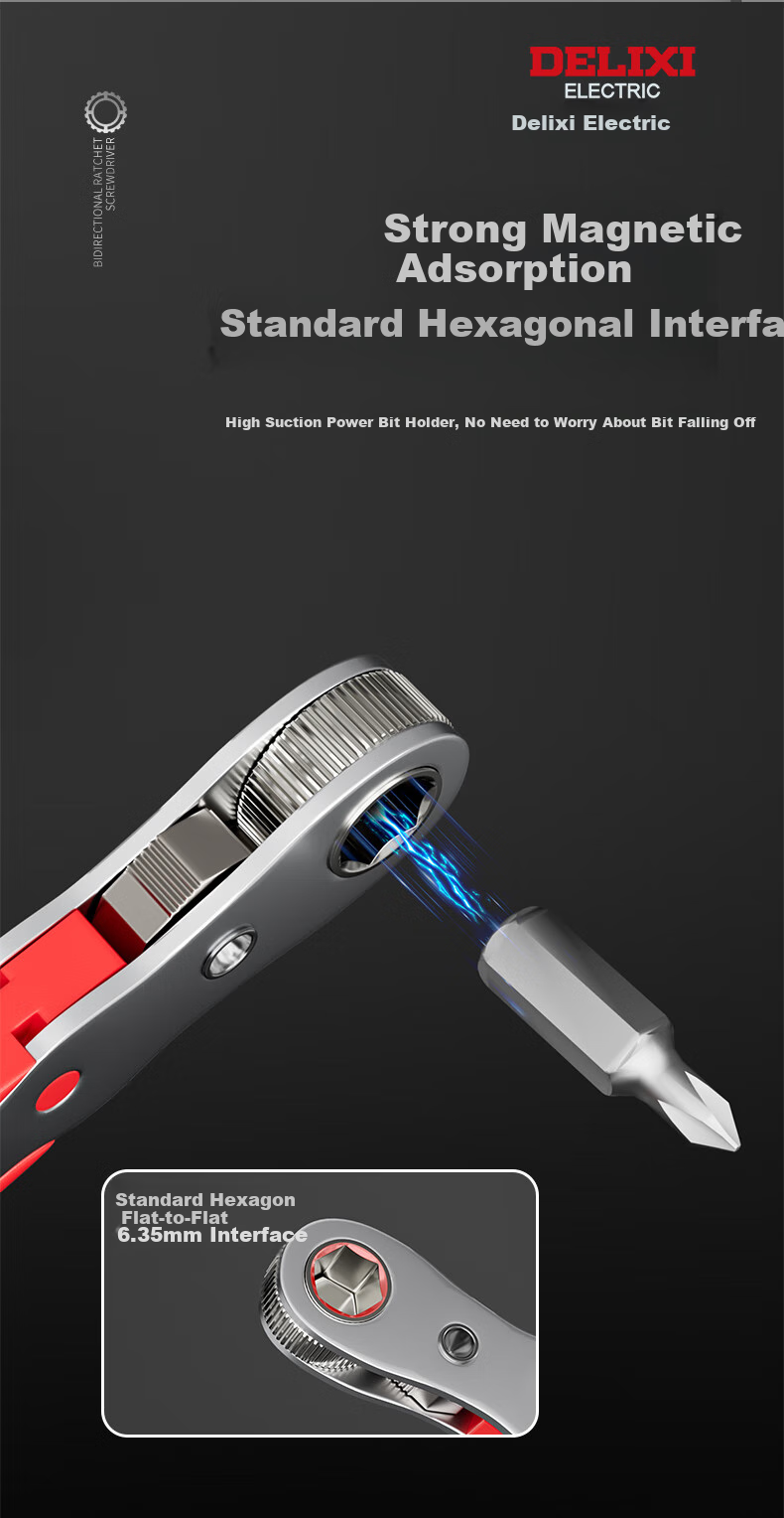 DELIXI Ratchet Screwdriver Set with Straight And Bent Heads, Cross And Flat Screwdriver Bits Kit 4