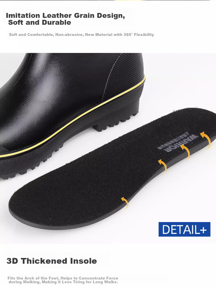 Huili Men's Stylish Rain Boots, Waterproof Car Wash Shoes, Durable Fishing Rubber Shoes, Black Drawstring, Size 44 5