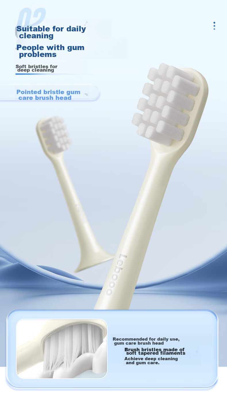 Lebooo Electric Toothbrush Heads, Cleaning Brush Heads 2-Pack, Milk White [Compatible with Yuexin Series] 3