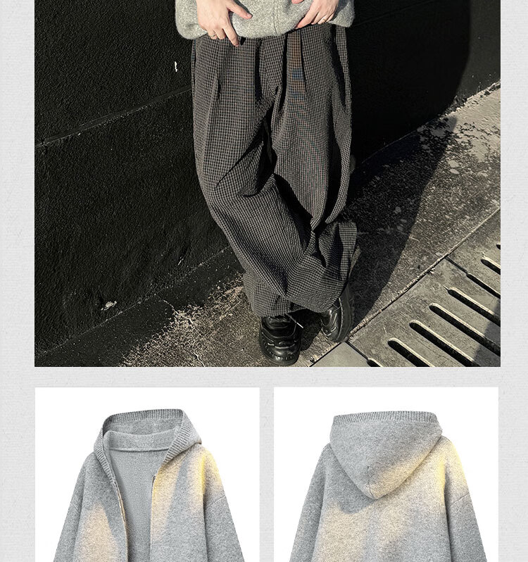 Dingfengbaoluo Men's Hooded Cardigan Sweater Autumn Winter Premium Trendy Solid Color Long Sleeve Jacket VBN10 Charcoal Black 2XL 6