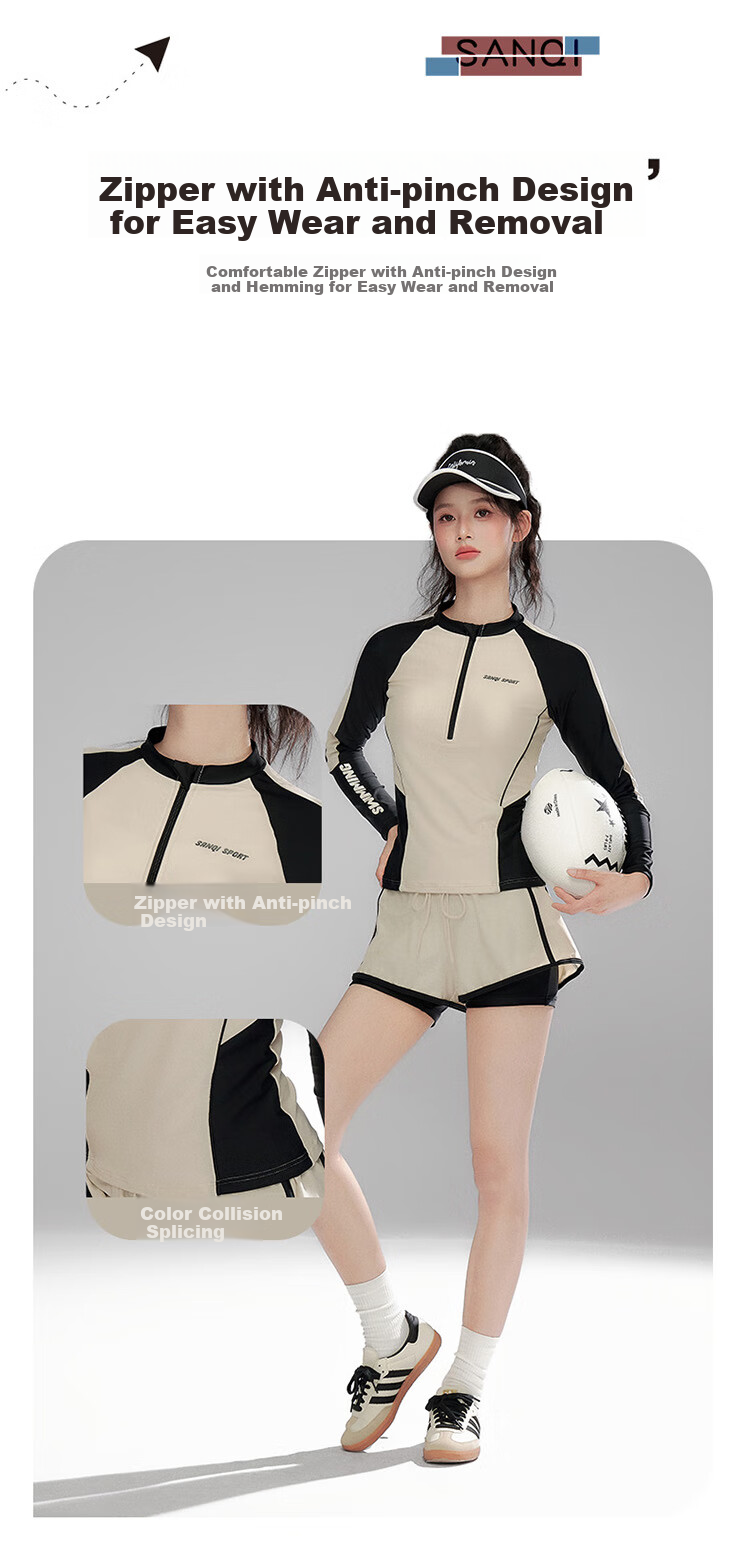 Sanqi Women's Two-Piece Swimsuit with Long Sleeves, Plus Size, Tummy Control, Slimming, Conservative Boyshort Style for Hot Springs, Surfing, Snorkeling, Swimming 3XL 2