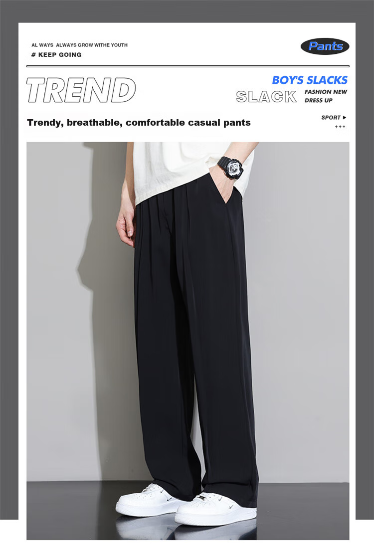 Touhaoqingnian Casual Pants for Men, Spring And Autumn Loose-Fitting High-Quality Draping Tapered Trousers, Plus Size Wide-Leg Dress Pants, Black, M 1