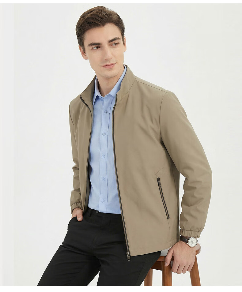 Romon Men's Jacket Casual Business Solid Color Workwear Coat Spring Autumn Stand Collar Dad Style Outerwear 12