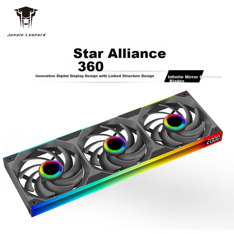 Conglinbao Xinglian Fan, 360-Degree Integrated Building Block Fan, Reverse Blade, 12cm, Infinite Mirror Light Synchronization, PWM Speed Adjustment, Black Case Fan, ARGB Desktop Computer, Quiet Operatio