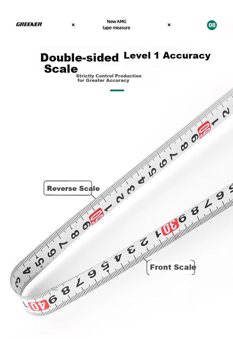 GREENER Steel Tape Measure, Household Use, Wear-Resistant, Drop-Resistant, High-Precision Self-Locking Ruler, 7.5 Meters * 25mm 7