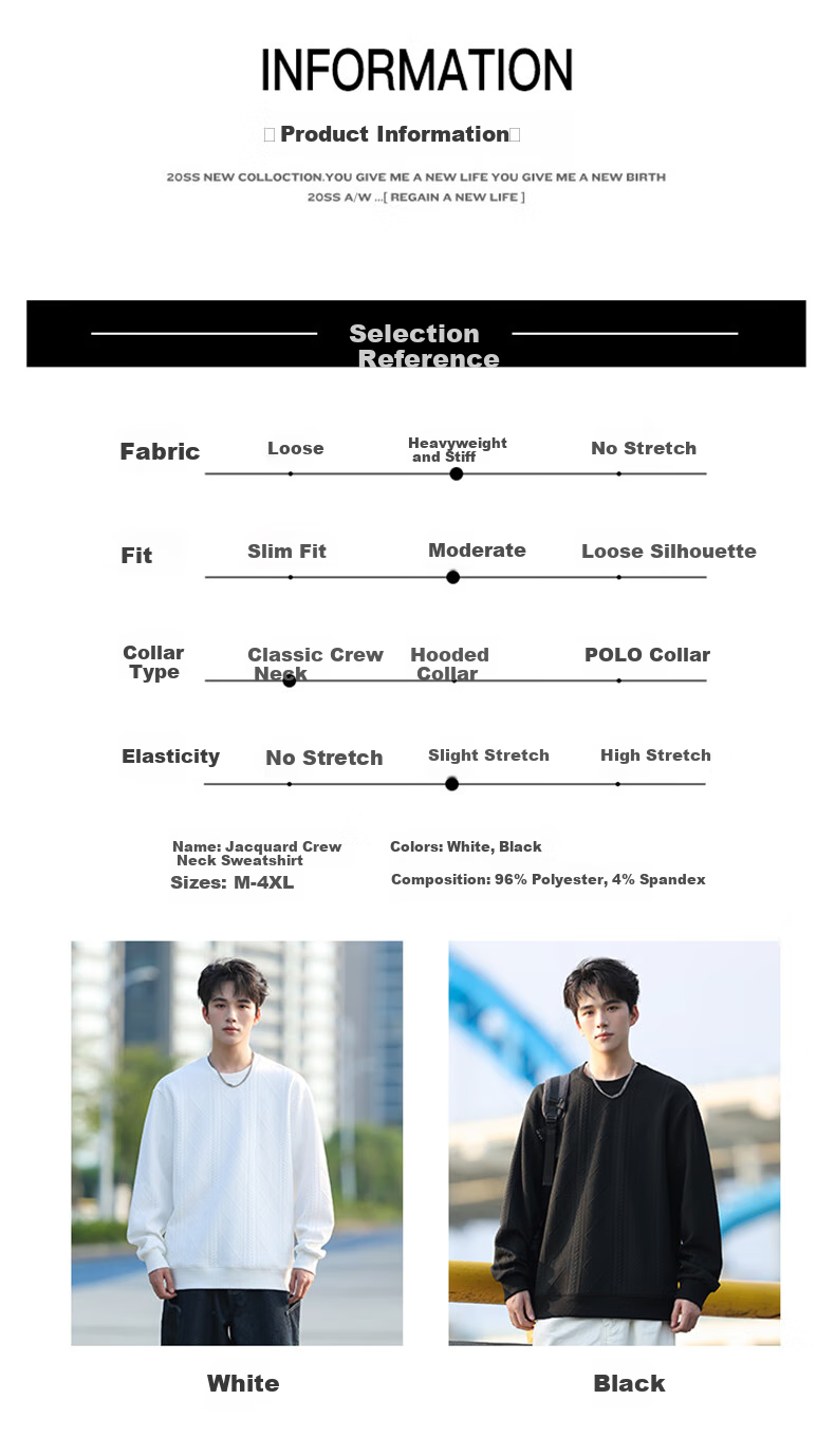 Huili Men's Sweatshirt, Round Neck Long Sleeve T-Shirt, Autumn American Trendy Casual Sports Jacquard Men's Sweatshirt, Black, 2XL 1