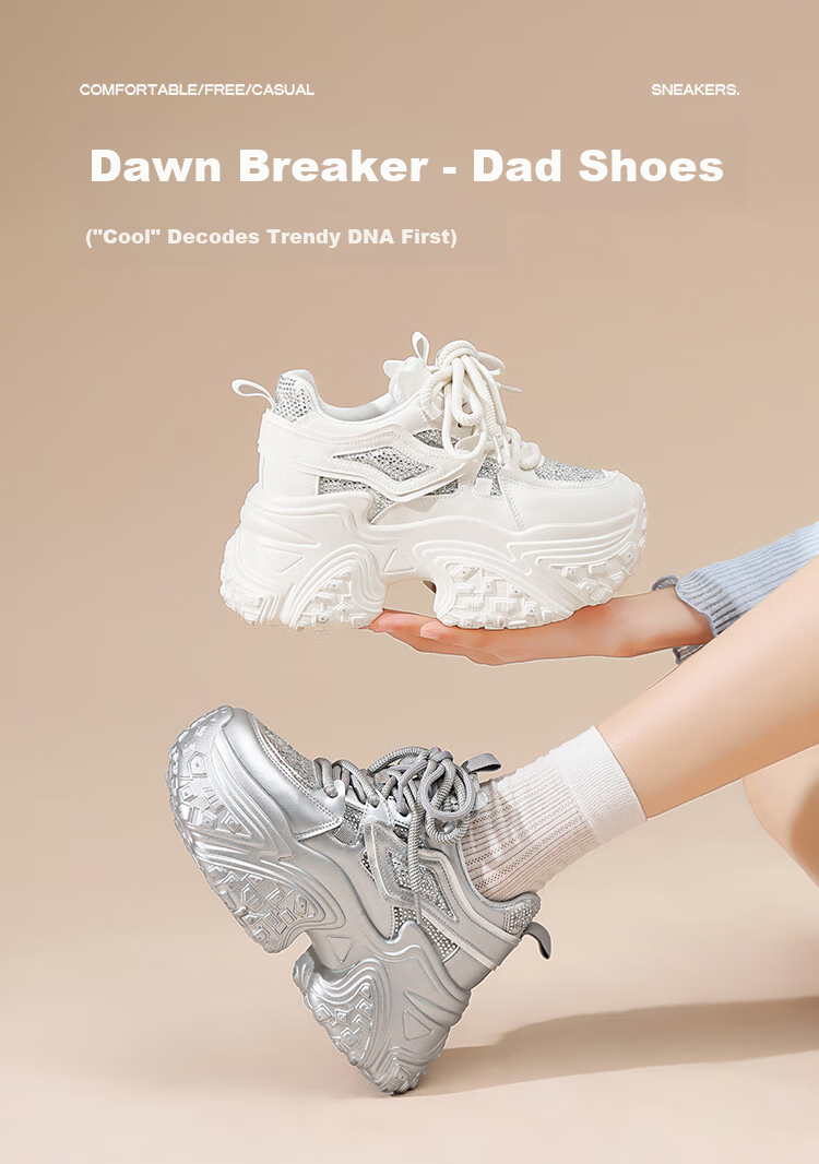 ZHR Dad Shoes for Petite Women, Thick-Soled Height-Increasing Casual Shoes with Platform Soles And Breathable Design, KS89 Silver Color, Size 35 1
