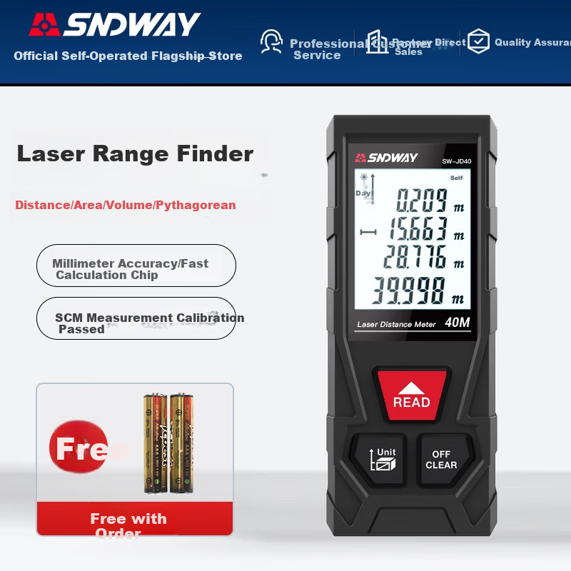SNDWAY Laser Rangefinder, Infrared High-Precision Electronic Laser Ruler, Measuring Device for Rooms, Red Light SW-JD40