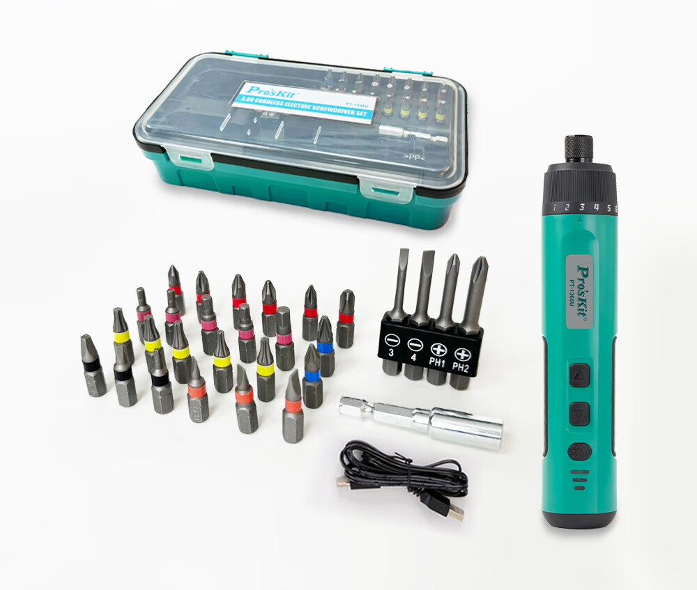 Pro'sKit PT-1366U Electric Screwdriver Set, Household 26-In Rechargeable Electric Screwdriver Kit 14