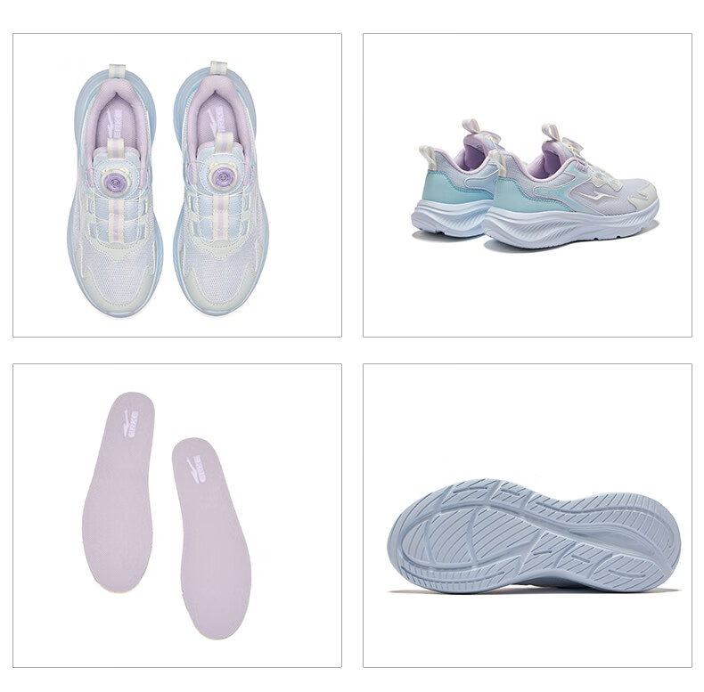 ERKE Kids Unisex Sports Shoes Children's Dial Buckle Mesh Running Shoes Microcrystalline White/Moonstone Gray Size 34 39
