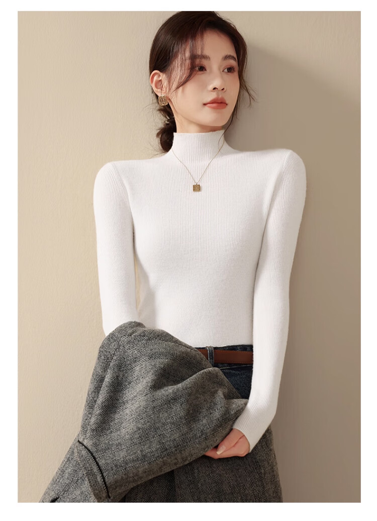 Zaisuo Women's Half Turtleneck Knit Sweater 2025 Autumn Winter Slim Fit Anti-Pilling Base Layer Top 4