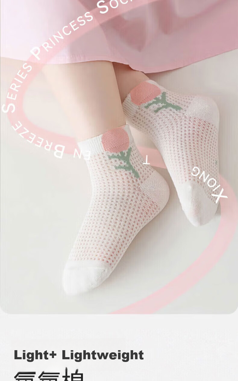 Mianmanman Children's Socks, Girls' Pure Cotton Antibacterial Summer Thin Mesh Short Socks, Baby Lace Princess Socks, 6 Pairs, Tt 2