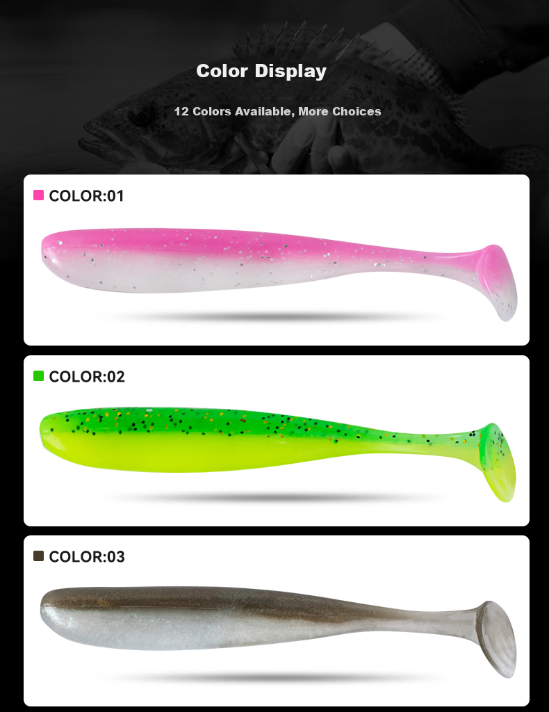 Guowangliya Soft Bait with T-Tail, Freshwater Mandarin Fish Bait, Lead Head Hook, Bottom Fishing for Bass And Snakehead, Artificial Bait, 6.3cm/02 Color/16 Pieces 9