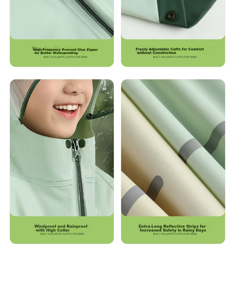 Beimei Children's Raincoat, for Elementary School Students' Daily Use, Long Full-Body Design for Boys And Girls, with Backpack Space, Heavy-Duty Rain Poncho 11