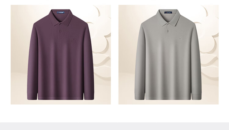 MONTAGUT Men's Long Sleeve Polo Shirt Spring Collar Xinjiang Cotton Skin-friendly Business Casual T-shirt Mist Gray 2XL 17