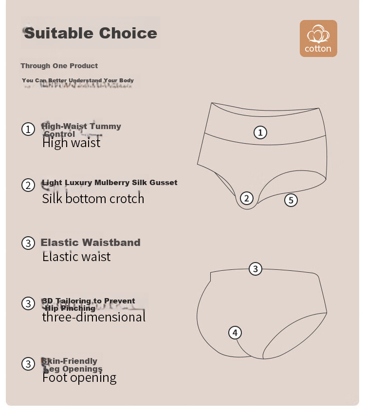 Yiershuang [Containing Mulberry Silk Bottom, High-Waist Tummy Control] 4 Women's Underwear, Seamless, Plus Size, for Curvy Women, Triangle Briefs 11