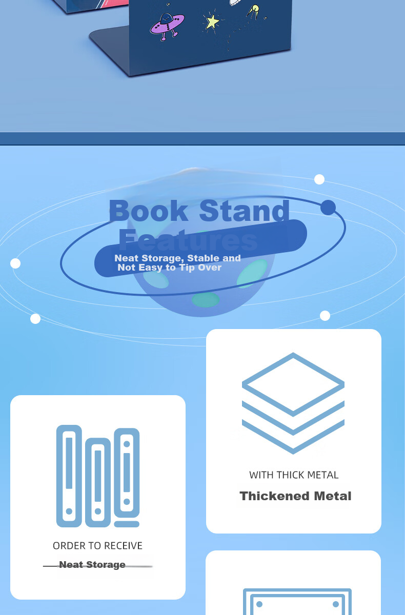 Shaonianban Bookend, Metal Storage Rack for Primary, Middle And High School Students, Vertical Bookshelf, Back-To Gift, Office Organizer, Stationery Desk Divider, Book Holder, L-Shaped Unicorn Desig 2