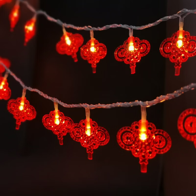 Eiperfic LED New Year Chinese Knot Mini String Lights Ambient Lights Festival Decoration Red Chinese Knot Light String 10m Plug-in EF-ZGJ-AC10