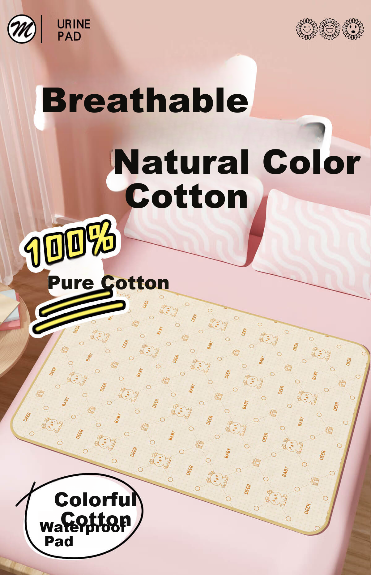 Maigemeng Washable Baby Changing Pad, Cotton Waterproof And Leak-Proof Bed Sheet for Infants, 80*100cm 1