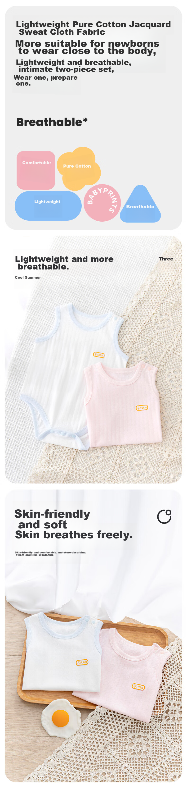 Babyprints Baby Romper, 2 Pieces, Infant Sleeveless Bodysuit, Pure Cotton, Lightweight Summer Wear, Soft And Breathable Underwear, Yellow, Size 80 1