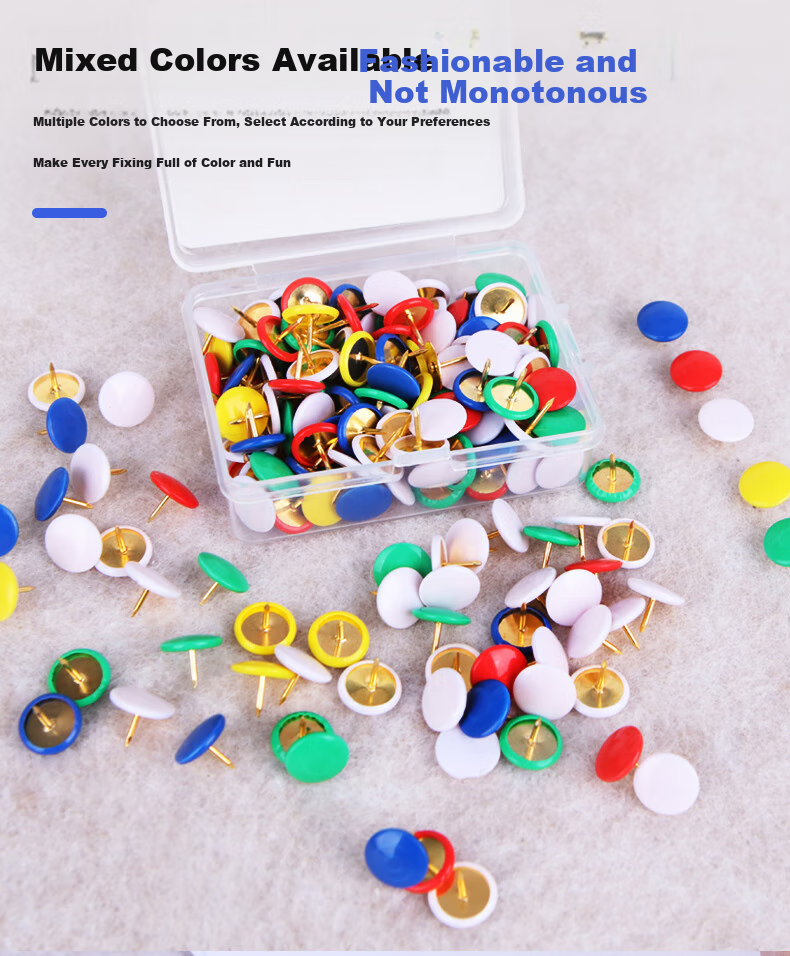 Youbili Pushpins, Cork Board Tacks, Drawing Pins, 200 Pieces/tube, 8*23mm, 1 Tube, 4355 Colorful 3