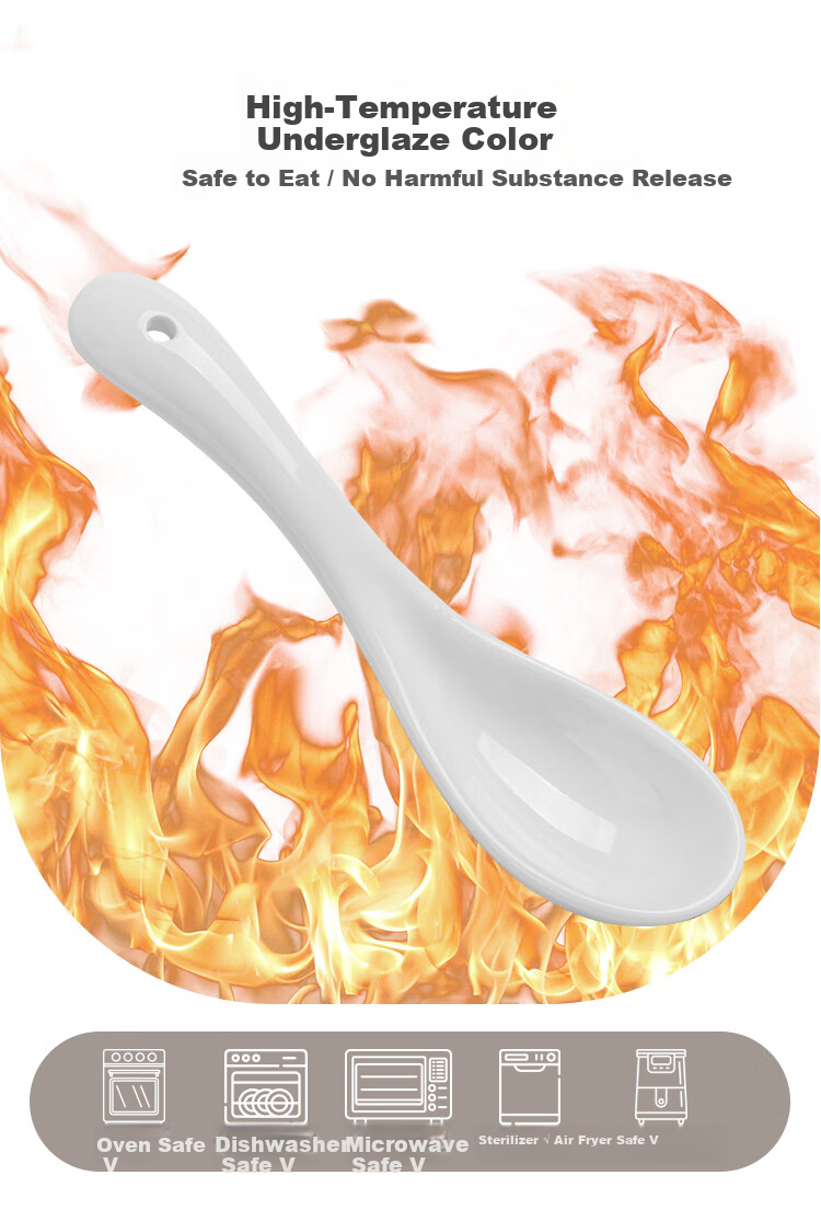 Banwushenghuo Ceramic Large Spoon, Household Long-Handled Soup Ladle, Porridge Scoop, Large Soup Spoon, High-Quality Serving Spoon, Porridge Mixing Spoon, Dining Spoo 6