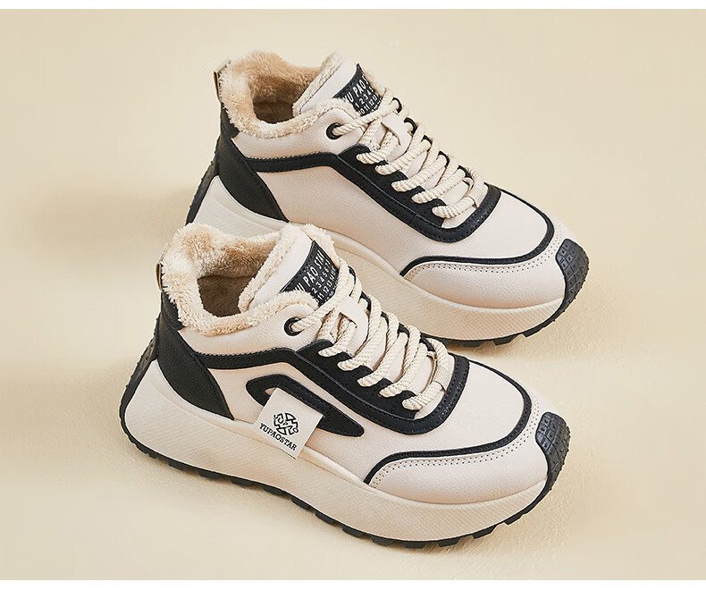 CARTELO Women's Fleece-Lined Winter Dad Sneakers, Warm Cotton Shoes, Casual Sports Shoes, Black 38 12