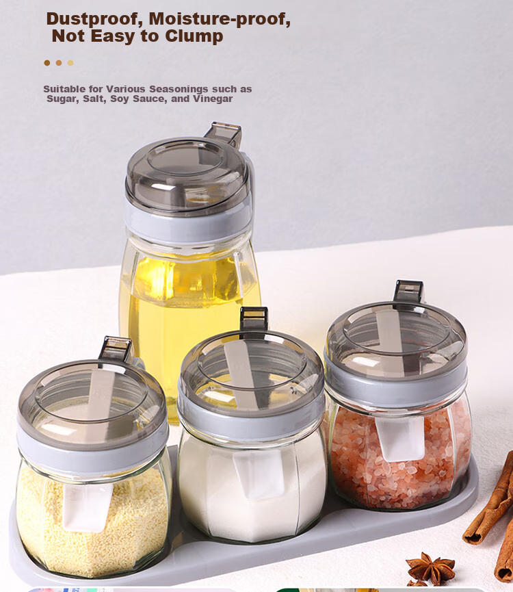 Jidukongjian Seasoning Containers, Oil Bottles, Spice Jars, Salt Shakers, Kitchen Glass Condiment Set, Home Use Oil Bottle Four-Piece Set with Storage Rack 7