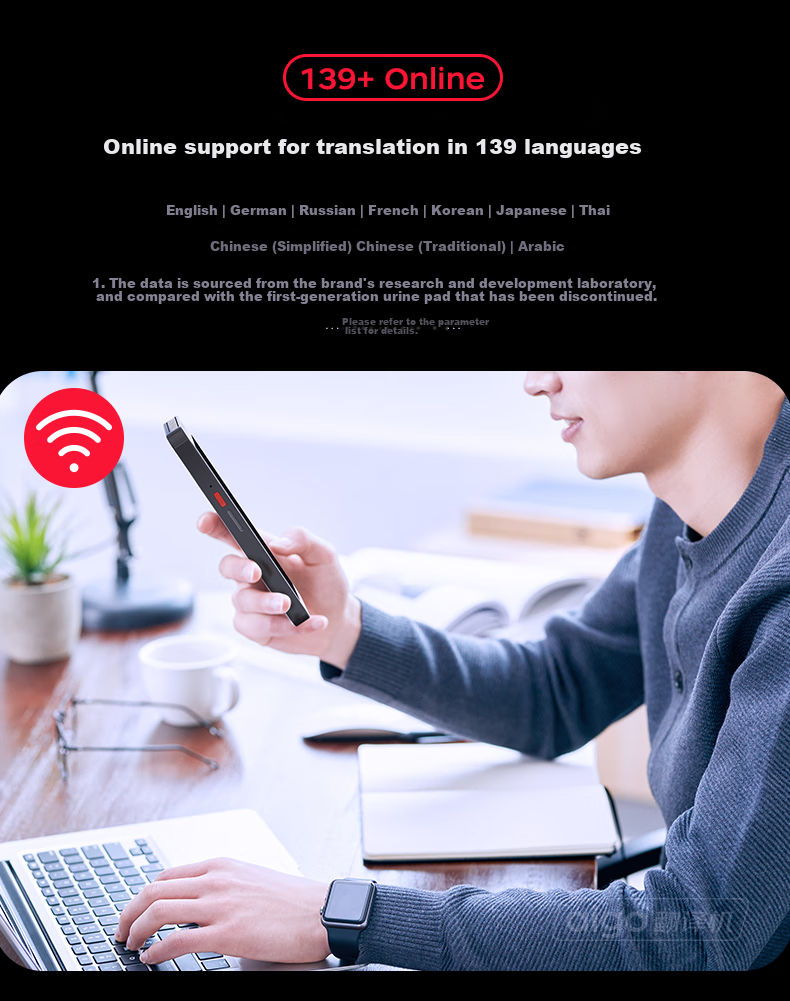 Aiguozhe Aigo 4G Translation Device, Multi-Language Offline Simultaneous Interpretation, Voice Intelligent Translator, Photo Translation, Real-Time Oral Translation for Overseas Travel, Black 4