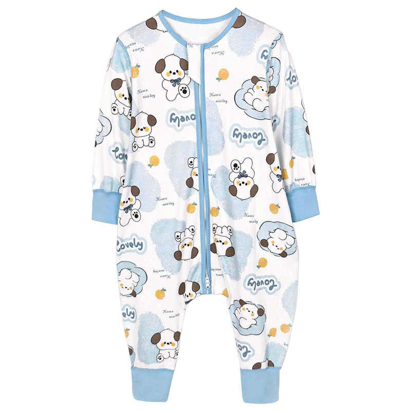 ZISEHY Purple Floral Language 100% Cotton Children's One-piece Split-leg Sleeping Bag Baby Autumn Winter Anti-kick Pajamas Blue 130