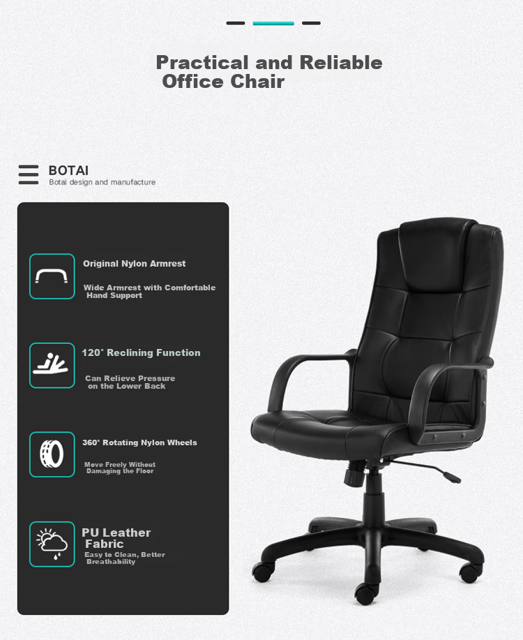 Botai Computer Chair, Home Office Chair, Adjustable Height Swivel Chair for Home Use, Ergonomic Office Chair, Black Executive Chair 90767H 2